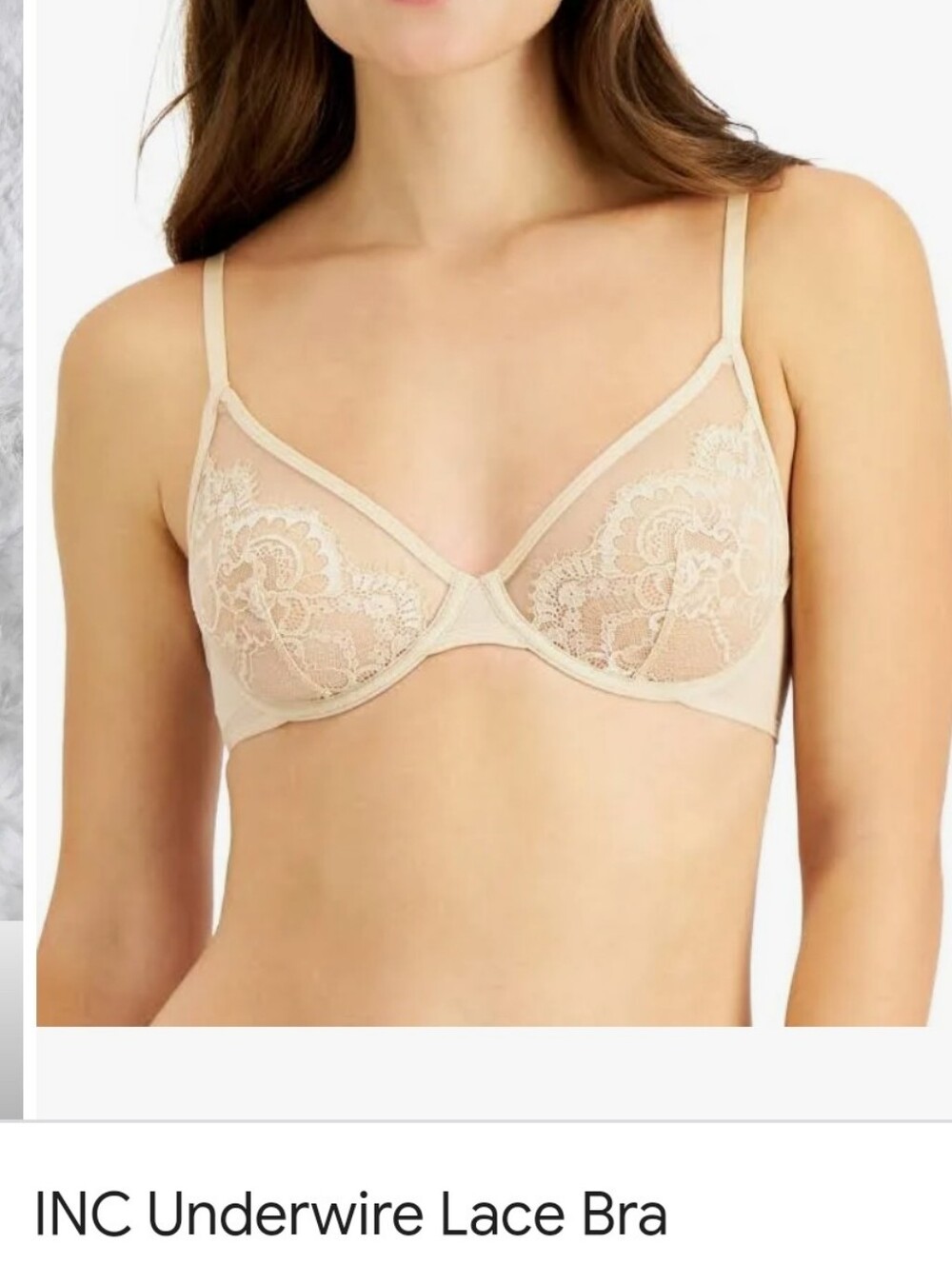 INC International Concepts Nude Lace Underwire Bra